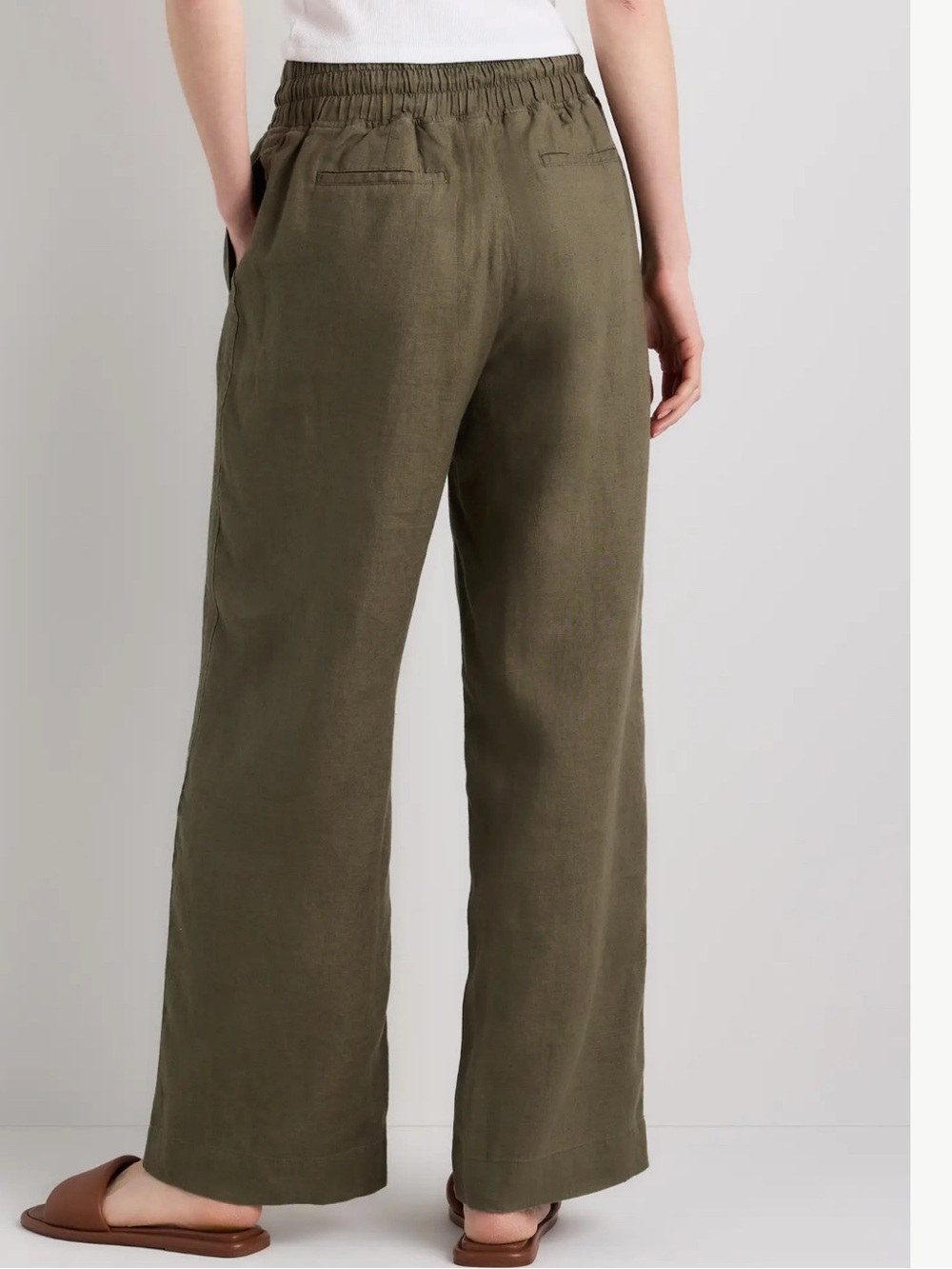 Quince womens 100% European Linen Wide Leg Pants small short bayberry olive NWOT